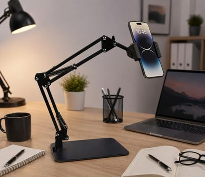 Hivexagon Magnetic Overhead Phone Stand - Articulating Arm Stand with Base, 360 ° Multi Angle Adjustable, Equipped with Phone Specific Clip