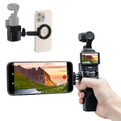 JJC Pocket 3 Magnetic Phone Holder for DJI Osmo Pocket 4 3 & Xtra Muse Accessories, Detachable Expansion Adapter Compatible with Magsafe Cell Phones/Case, Folding 2-Fingers for Tripod Extension Rod - color: Black -Magnetic Handle Version