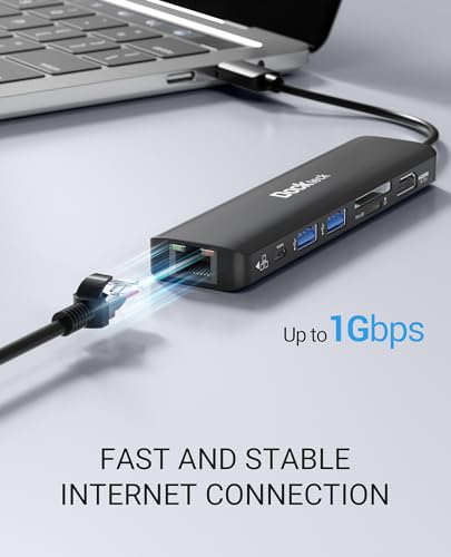 USB C Hub 4K 60Hz, Dockteck 7-in-1 USB C PD Ethernet Hub Dongle with 4K 60Hz HDMI, 1Gbps Ethernet, 100W PD, 2 USB 3.0, SD/Micro SD for MacBook Air/Pro M1 2020, iPad Pro 2021, iPad mini 6 and More - color: 7 IN 1 Black