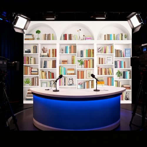 White Library Bookshelf Photo Backdrop, Modern Theme, 7x5FT | Zoom Background for Home Office, Vinyl, for Video Conference, Recording, Book Party Decor