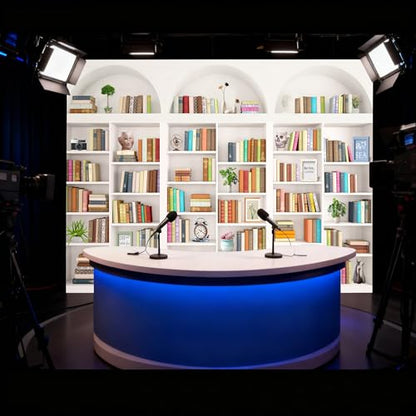 White Library Bookshelf Photo Backdrop, Modern Theme, 7x5FT | Zoom Background for Home Office, Vinyl, for Video Conference, Recording, Book Party Decor