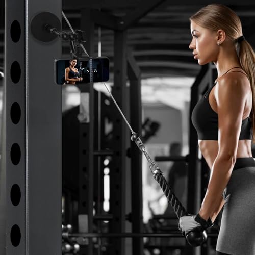 Magnetic Phone Holder for Gym, Heavy Duty 360° Adjustable Metal Arm | Super Strong N52 Magnet with Non-Slip Base for Power Rack, Universal Clip for all Smartphones, Home Workout Essentials