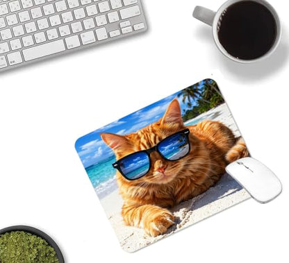 Cat Lovers Gifts Sunshine Beach Cat Cute Mouse Mat, Waterproof Non Slip Rubber Base Mouse Pad for Office Laptop, 9.5x7.9x0.12 Inch - color: Cat With Glass
