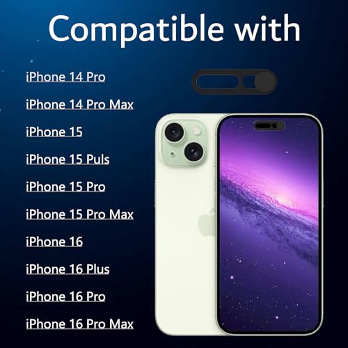 Front Camera Cover, Camera Cover Compatible with iPhone 14Pro/14Pro Max/iPhone15/15Puls/15Pro/15ProMax/iPhone16/16Pro16Plus/16Pro Max,Webcam Cover Protector Protect Privacy and Security(2PCS,Black) - color: Black