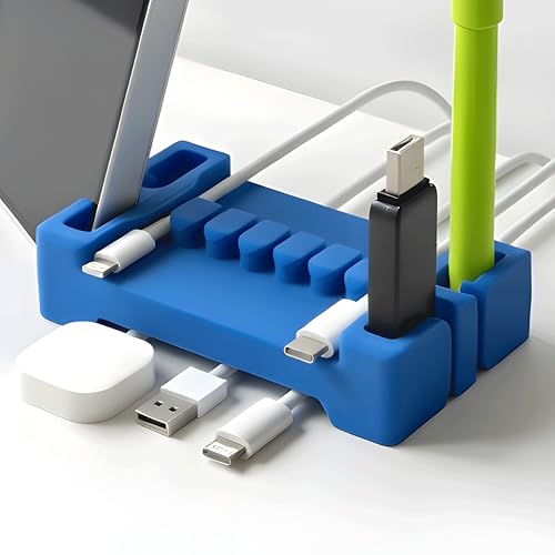 DeskBrick Silicone + Steel-Weighted Cord Holder for Desk. Weighted Cord Organizer & Cable Management for Desktop. Useful Phone Accessory & Cable Holder for Office, Home. No Adhesive. Blue - color: (E) Blue, size: 1 Pack