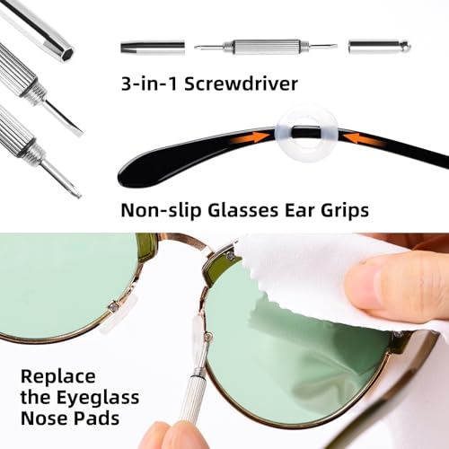 Ordilend Glasses Cleaner, Glasses Cleaning Kit with Eyeglass Cleaner Spray, Eyeglass Lens Cleaner, Microfiber Cleaning Cloth,Portable Eyeglass Repair Kit with Screws, Safe for All Lens(White) - color: Off-white