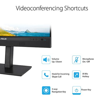 ASUS 24” 1080P Video Conferencing Monitor (BE24ECSNK) - Full HD, IPS, Built-in Adjustable 2MP Webcam, AI Noise-canceling Mic, Eye Care, USB-C Docking, RJ45, Height Adjustable, HDMI, Zoom Certified - style: Webcam USB-C Docking