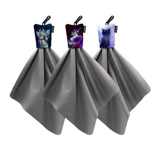 SPUDZ Classic Variety Pack | Three 10" x 10" Microfiber Towels w/Neoprene Pouches | Premium Microfiber Cleaning Cloths for Laptops, Lenses, Cameras, Screens, and More | Fairy, Unicorn, Cat - color: Classic 10 X 10 - Fantasy (3 Pack)