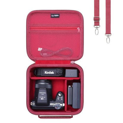L LTGEM Camera Case Compatible with KODAK PIXPRO AZ425 / AZ255 Digital Camera and Accessories, with 2 Dividers and Shoulder Strap, Red - color: Red