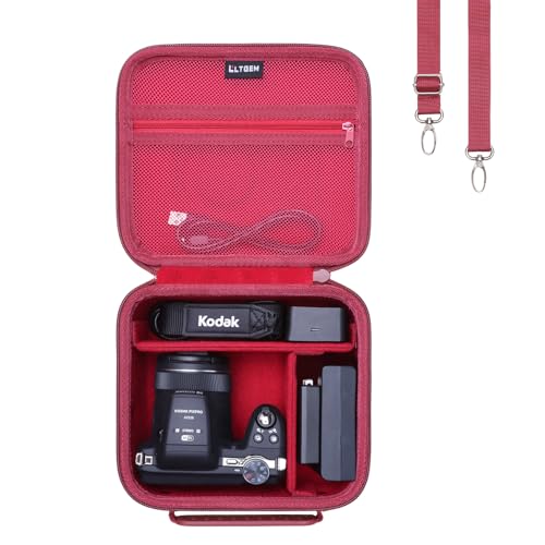 L LTGEM Camera Case Compatible with KODAK PIXPRO AZ425 / AZ255 Digital Camera and Accessories, with 2 Dividers and Shoulder Strap, Red - color: Red