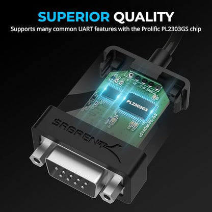 SABRENT USB-C to DB9 Serial RS-232 Adapter Cable 3FT, Prolific PL2303GS Chipset, USB 2.0, 1bps-12Mbps Baud Rate, for POS Terminals, Modems, GPS, Industrial Devices (CB-D9C3) - size: USB-C 3FT – RS-232