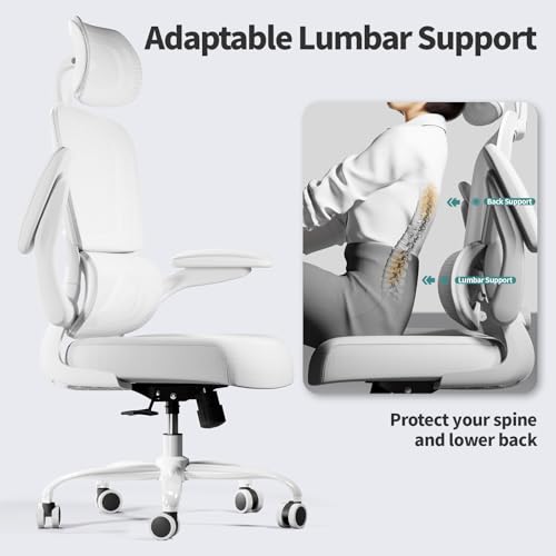 TRALT Office Chair Ergonomic Desk Chair, 330 LBS Home Mesh Office Desk Chairs with Wheels, Comfortable Gaming Chairs (1, White White) - color: White White