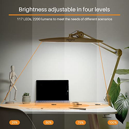 LED Desk Lamp with Clamp, Dimming Task Lamp for Reading Desktop Office Workbench Table Architect Sewing Study Home Craft, 117PCS LEDs, 2200 Lumens 20 Inch Metal Swivel Arm Work Lamp (Gold) - size: GOLD-NonCCT-Non Protective