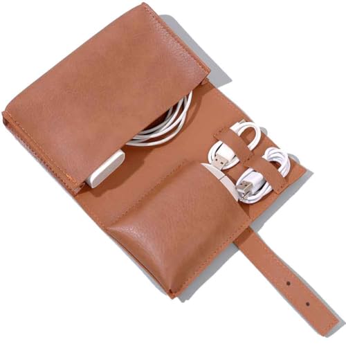 Vintage Pu leather Electronic organizer travel case,cord organizer travel, Leather charger shortage for essentials mouse, adapter, cables (vintage brown) - color: vintage brown
