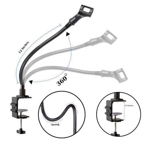 Microphone Arm Stand Long 12'' Sturdy Gooseneck Mic Stand Adjustable Microphone Arm Stand with Clamp - Mic Holder Flexible Mike Stand Podium Compact Mic Arm for Desk Traveling (Black) by Auray - size: 12" Gooseneck