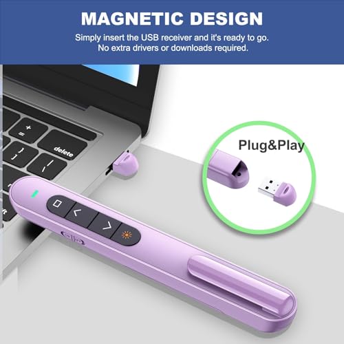 QUI Presentation Clicker with Volume Control, 2.4GHz USB Wireless Presenter Remote, PowerPoint Clicker Slide Advancer Compatible with Mac, Windows, Google Slides, Keynote - color: Purple, size: S