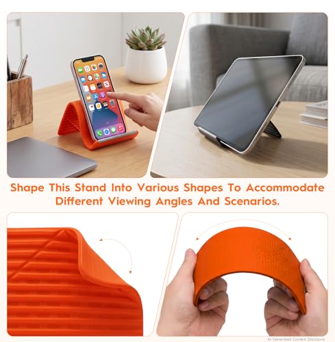 2 Pack Adjustable Foldable Silicone Phone Stand, Universal Bendable Cell Phone Tablet Holder, Portable Anti-Slip Desk Bed Phone Mount for Travel Home Office(Black) - color: Black