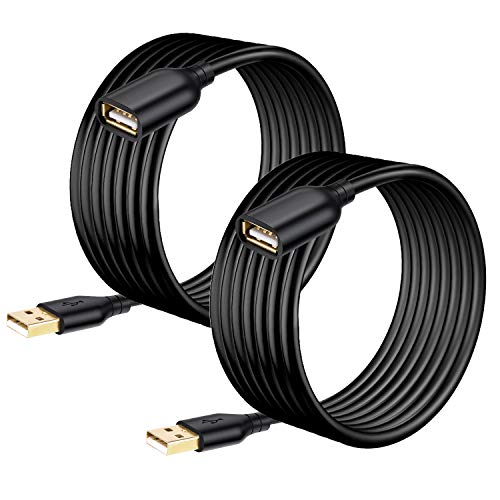 Costyle USB Extension Cable 15FT, 2 Pack USB Extender Cable Type A Male to Female Extension Cord with Gold-Plated Connectors for Keyboard,Mouse,Security Camera,Flash Drive,Hard Drive - color: Black, size: 15FT