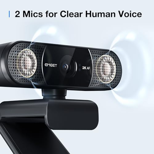 EMEET C960 2K Webcam with Microphone, 2K QHD, 2 Omnidirectional Mics, PDAF Autofocus Streaming Camera with Privacy Cover, Plug&Play USB Webcam for Calls/Conference, Zoom/Skype/YouTube, Laptop/Desktop - style: 2K