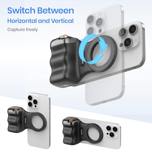Magnetic Phone Camera Grip, Smartphone Shooting Holder Selfie Handle Snap with Wireless Shutter Button Remote for iPhone 16 15 14 13 12 Pro Max Android Cellphone Vlog Video Photography (Black) - color: Black