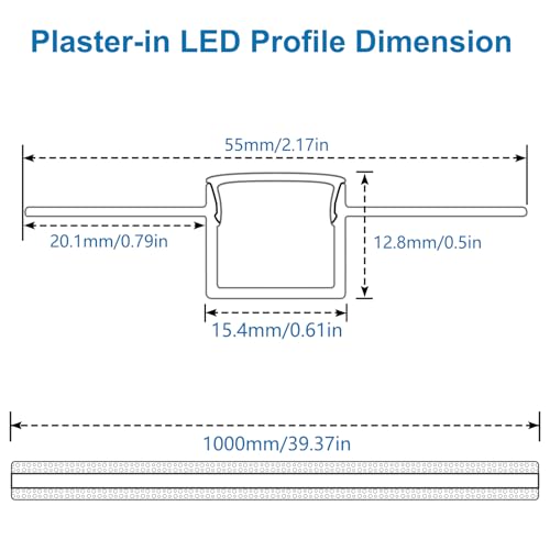 inShareplus Plaster-in LED Channel, 3.3ft/1m 6-Pack led Aluminium Profile with Milky Diffuser, Trimless Recessed Led Strip Diffuser for Under Cabinet, Shelf, Table, Wall and Ceiling - size: double-edge-6-pack (plaster-in)