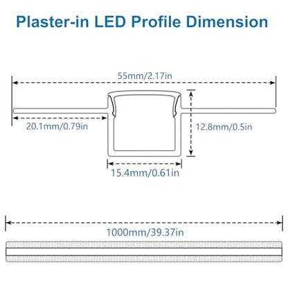inShareplus Plaster-in LED Channel, 3.3ft/1m 6-Pack led Aluminium Profile with Milky Diffuser, Trimless Recessed Led Strip Diffuser for Under Cabinet, Shelf, Table, Wall and Ceiling - size: double-edge-6-pack (plaster-in)