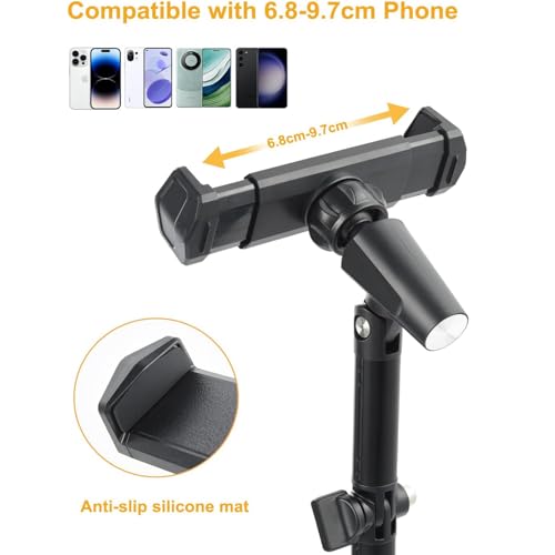 Adjustable Height Phone Stand for Desk, Angle Adjustable Desktop Phone Holder with 360°Rotation Ball-Head,Weighted Base and Aluminum Alloy Support Rod for Phone 4”-7” - color: T10Black