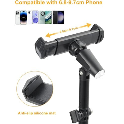 Adjustable Height Phone Stand for Desk, Angle Adjustable Desktop Phone Holder with 360°Rotation Ball-Head,Weighted Base and Aluminum Alloy Support Rod for Phone 4”-7” - color: T10Black