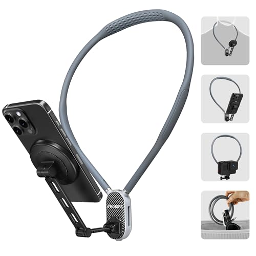 Magnetic Neck Phone Holder for Recording, Hands-Free POV/Vlog Video Filming, Content Creator Essentials for Indoor/Outdoor, Cooking/Riding, 4 in 1 Neck Mount for iPhone Cell Phone Android (650mm)