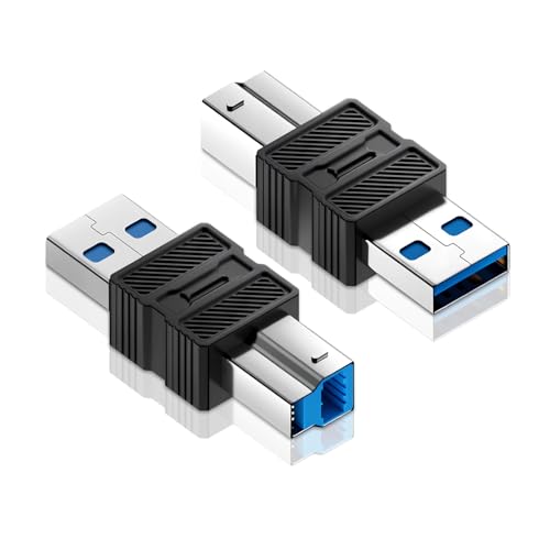 Duttek USB A to USB B Connector Adapter, High-Speed 5Gbps Type 3.0 Male to Type B (MIDI) Male Power and Data Extension Adapter, for Audio Interface, Electronic Piano, Printer, Scanner (2-Pack) - style: USB 3.0 Male to USB B Male Adapter