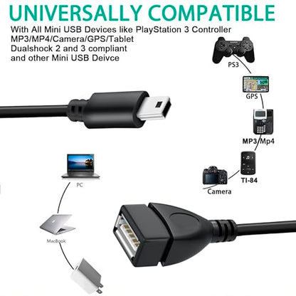 SaiTech IT 2 Pack Mini USB OTG Adapter Cable Black | USB A Female to Mini USB B OTG adapter cable, Compatible with digital cameras. - size: 2 Pack