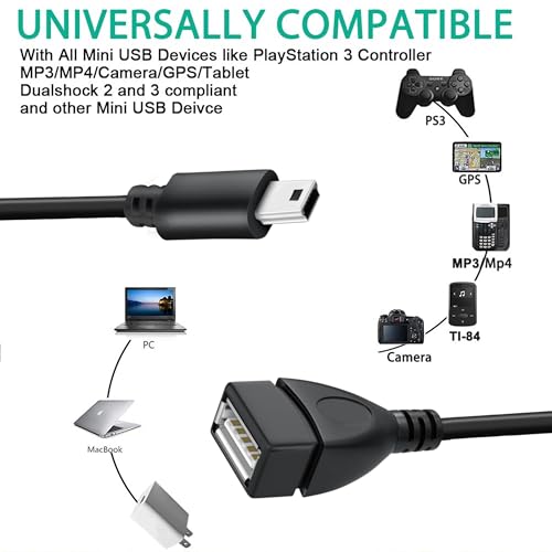SaiTech IT Mini USB OTG Adapter Cable Black | USB A Female to Mini USB B OTG adapter cable, Compatible with Digital Cameras. - size: 1 Pack