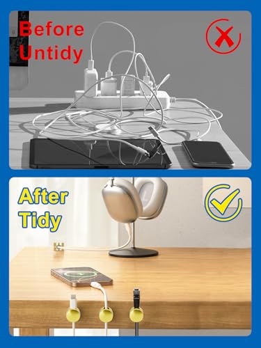 3 Pack Upgraded Cord Management Clips with Extra-Large Adhesive Base, Stronger Hold Phone Charger Holder for Nightstand, Premium Aluminum Gold Sticky USB Wire Organizer Cable Clips for Desk