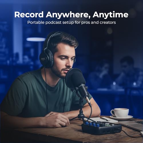 Zoom PodTrak P4next Podcast Recorder Bundle with Four Zoom ZDM-1 Podcast Microphone Packs, Including Headphones, Windscreens, XLR Cables, and Tabletop Stands for a Complete Recording Setup
