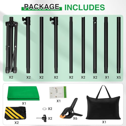 10x7.5 Photography Backdrop Stand Kit with Green Screen Backdrop, Photo Backdrop Stand Kit for Video Streaming, and Live Broadcast, Background Stand Kit with Sandbags, Clips, Carring Bag - size: 10x7.5 ft