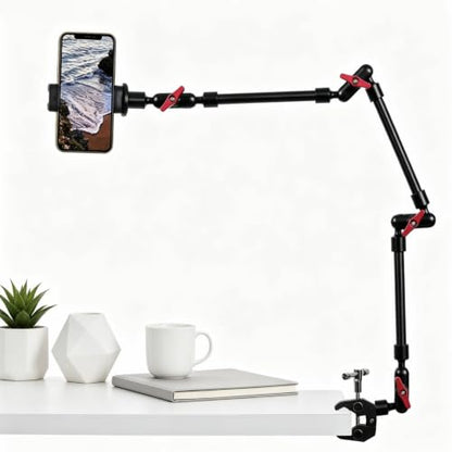 Magic Arm Camera Mount, 32" Aluminum Articulating Arm with Desk Clamp & Standard 1/4" Screw, Heavy Duty Overhead Phone Mount for Video Recording, Live Streaming, Vlogging - size: 32 Inch Arm + Clamp + Phone Clip