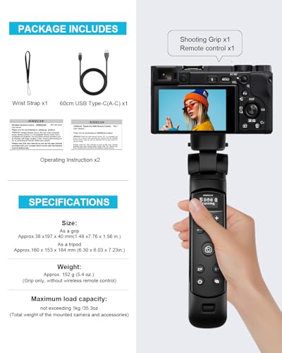 for Sony Tripod with Rechargeable Remote Control - Aodelan Wireless Shooting Grip Mini Tripod with OLED Screen for Vlogging for ZV-E10,ZV-1F,RX100 VII,a6100,a6400,a7 III,a9 II; Replace Sony GP-VPT2BT