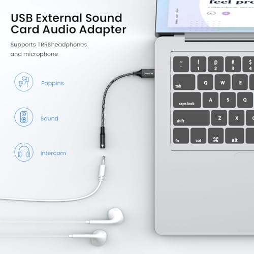 MOSWAG USB to Audio Jack Adapter 0.65Feet/20cm, External Sound Card Jack Audio Adapter with 3.5mm Aux Stereo Converter Compatible with Headset,PC,Laptop,Linux,Desktops,PS4 and More Device - color: Dark black, size: 2 pack