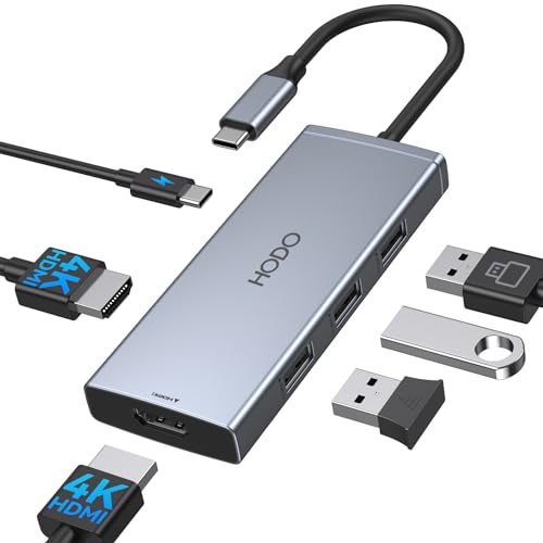 HODO Docking Station to Dual HDMI Monitors Adapter USB C to Dual HDMI Adapter 4K 60 Hz for Laptops Docking Station Dual Monitor with PD 3 USB Port Button Compatible for HP Elitebook Dell XPS 13 15 etc - color: Grey, size: 6-in-1