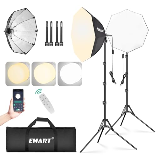 EMART Softbox Photography Lighting Kit, 20"x20" Pull Soft Box, 50W 3000K-6000K LED Bulb, Professional Photoshoot Equipment for Studio Lights, Portrait, Video Recording(2 Pack) - color: 50W (3000-6000K), size: 20"X20"-2 Pack