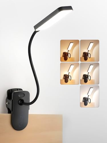 Clip on Light,9 Brightness+5 Colors Rechargeable Lamp,4000mAh Battery Powered Lamp,450 Lumen 48 LED Desk Lamp with Clamp,Cordless & Wireless Lamp,Reading Light for Bed/Headboard/Table/Dorm/Home Office - color: Black