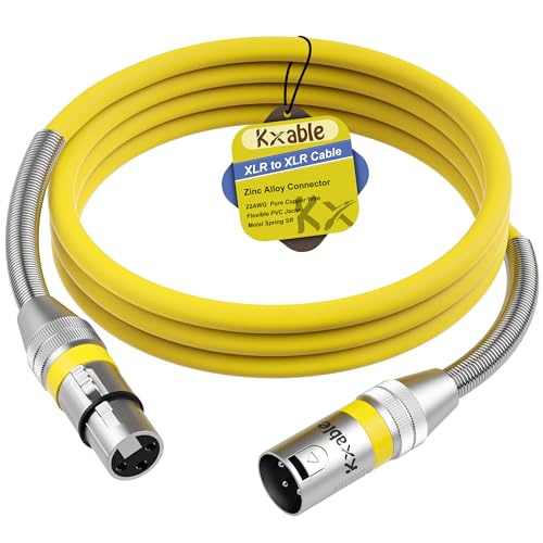 Kxable XLR Microphone Cable 3 FT, XLR Male to Female Balanced Mic Cable, 3-Pin Shielded Speaker Cord, Zinc Alloy Connectors, 22AWG Pure Copper, Metal Spring SR, Recording Studio, Podcast, Yellow - color: Yellow, size: 3FT