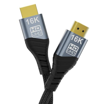 8K 10K 16K HDMI 2.2 5M 16.5FT Cable High Speed 96Gbps 12Bit 16K@60Hz 8K@240Hz 4K@480Hz Braided Gold Plated UHD HDR Support HDCP 3D Video Connection Compatible with PS5 Monitor TV - size: 5m 16.5ft