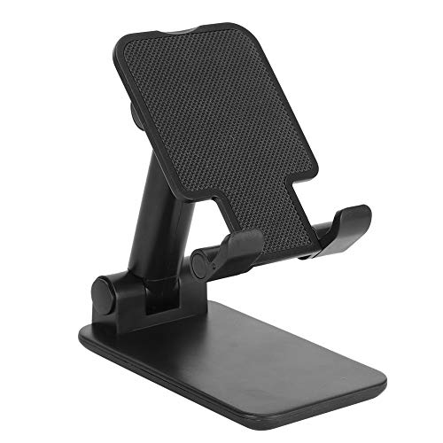 Desktop Phone Holder, Adjustable Foldable Stand with Mirror Face Bracket for 12.9 Inch Tablet and Smartphone, for Home Office Live Broadcast Entertainment, Black