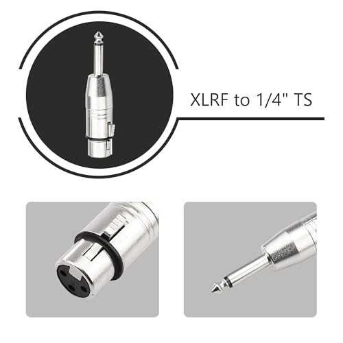 XLR Female to 1/4 Inch TS Mono Adapter,Female XLR to 6.35mm Quarter Inch Unbalanced Audio Connector Compatible with Mixer,Microphone,Stereo-2 Pack - color: XLRF to 1/4" TS