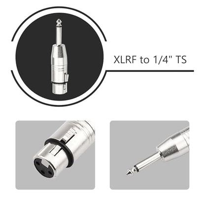 XLR Female to 1/4 Inch TS Mono Adapter,Female XLR to 6.35mm Quarter Inch Unbalanced Audio Connector Compatible with Mixer,Microphone,Stereo-2 Pack - color: XLRF to 1/4" TS