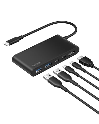 Belkin USB C Hub, 5-Port Hub with 4K HDMI Display @ 60Hz, 100W Power Delivery, Fast Data Transfer 5Gbps, USB C Multiport Adapter for iPad Pro, Chromebook, Neo MacBook Accessories with HDMI 2.0 Port - style: 5-in-1 USB-C Hub