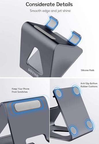 Aoviho Cell Phone Stand Desk Phone Holder - Aluminum Mobile Phone Cradle Dock for iPhone 15 14 13 12 pro 11 X Xs max 8 7 6 6s Plus SE 5 Samsung All Smart Phones, Dark Gray - color: Dark Gray