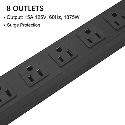 HHOSET Heavy Duty Long 8 Outlets, 14AWG Extension Cord, Black, 12FT, 1 | Metal, Wall Mountable Power Strips with Surge Protection, Switch, Office Under Desk Accessories, Wide Spaced - size: 12ft