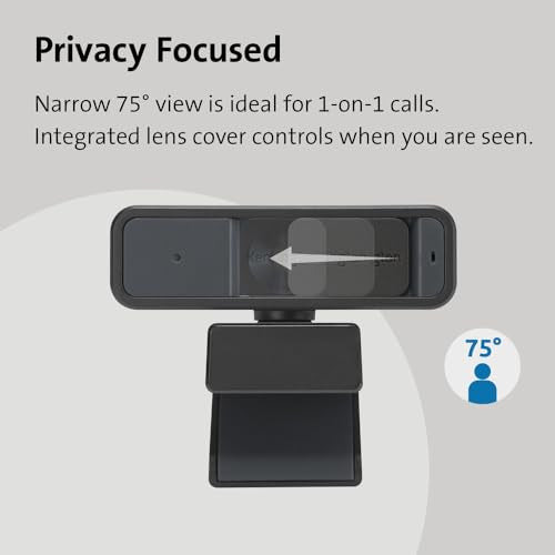 Kensington W2000 1080P Auto Focus Webcam, Full HD 1080P/30fps Webcam with Microphone for Video Conferencing, Software Control, Privacy Shutter, Compatible with Zoom/Skype/Teams (K81175WW) - color: nonte, style: normal field of view